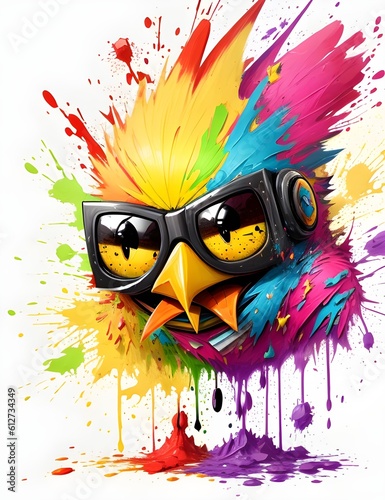 Abstract illustration of angry bird with colorful water splash. Angry Bird Head with colorful graffiti paint. Ai generative photo