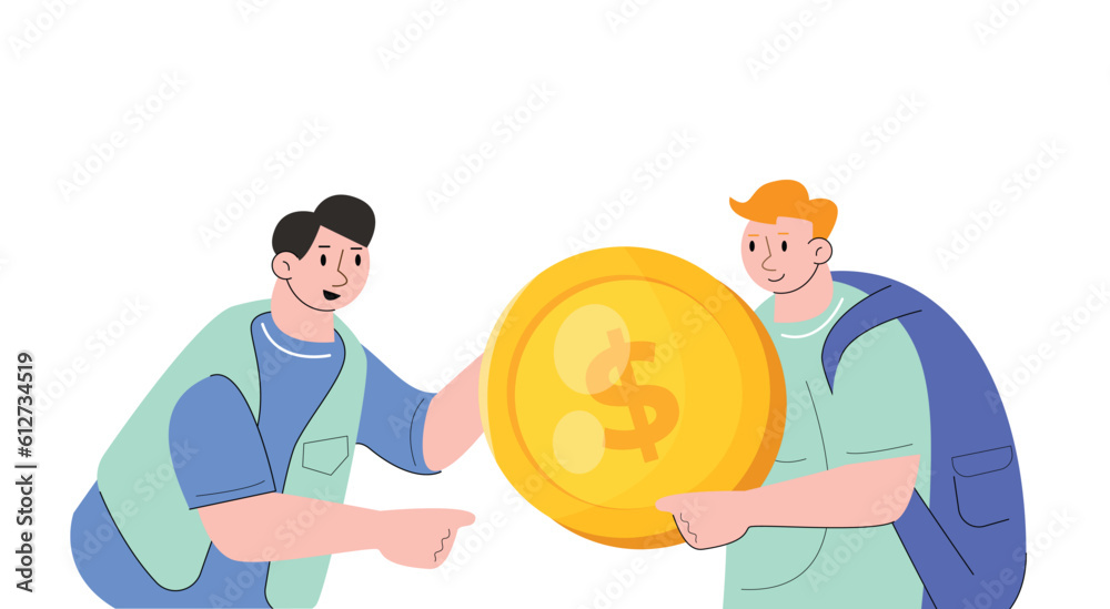 People Holding big gold coin vector illustration People Holding big gold coin vector illustration