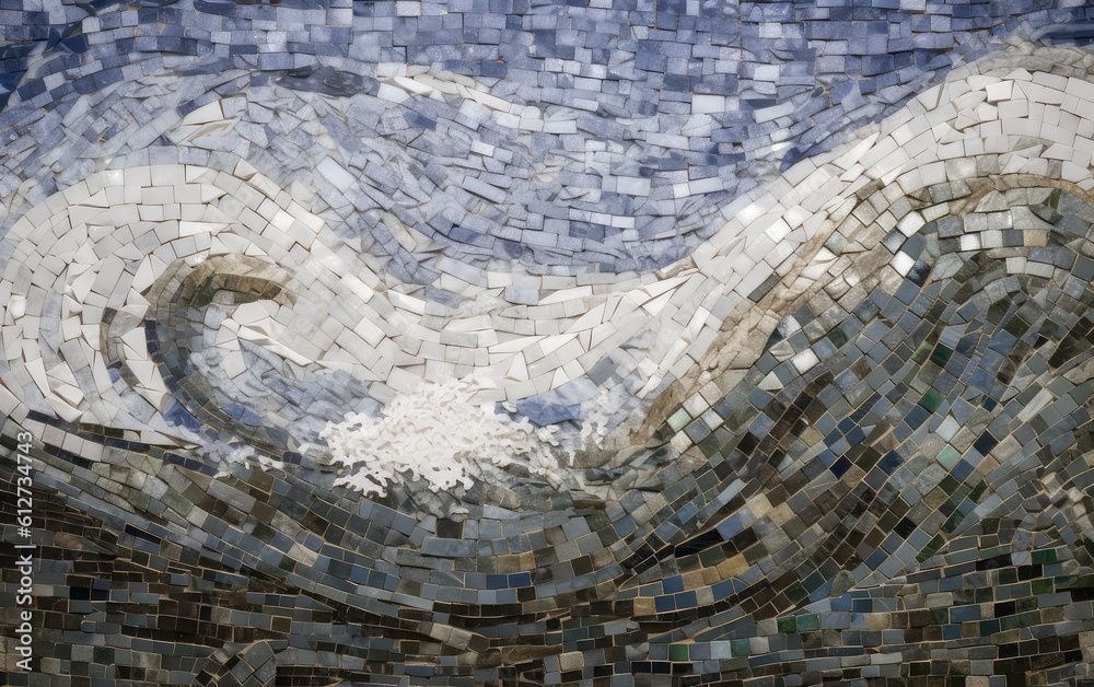 Fototapeta premium Sea waves tiles texture. Generative AI.