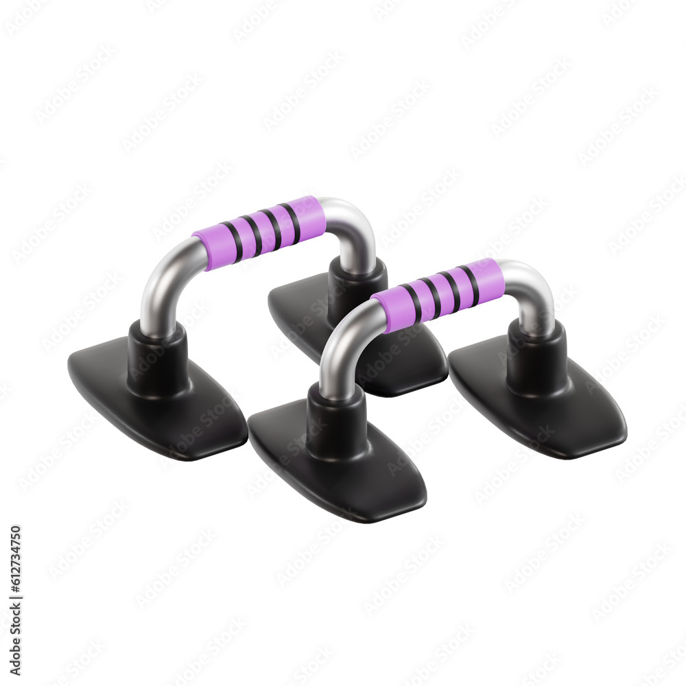 3d push up bar, 3d render icon illustration, transparent background, fitness and gym