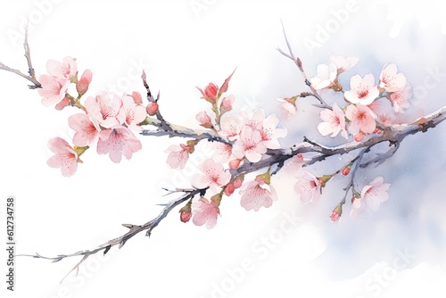 Watercolor of the pink cherry blossom. Generative AI.