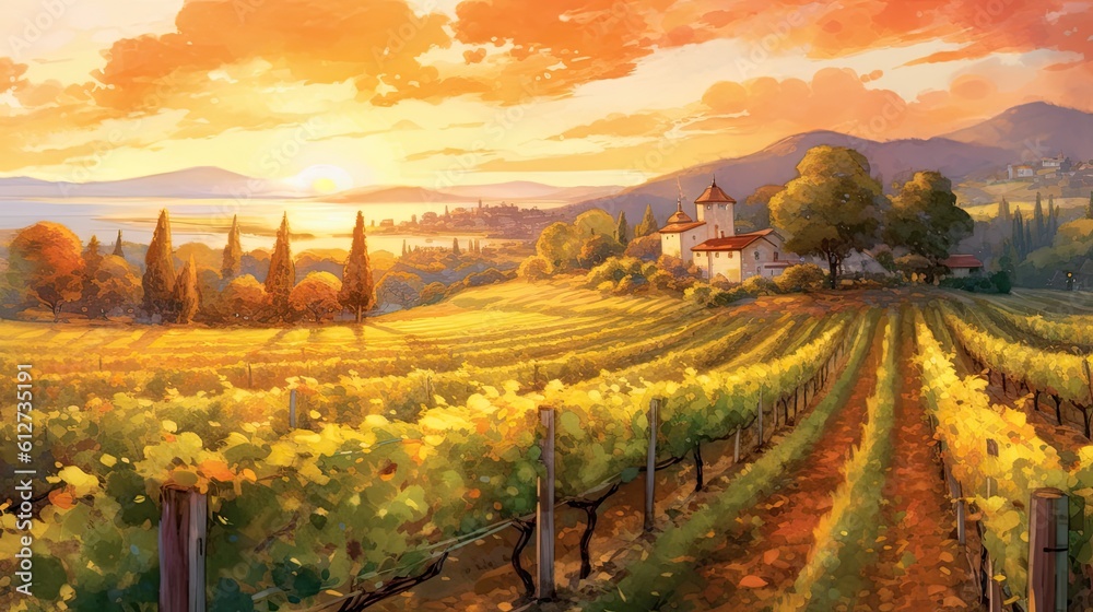 Vineyard watercolor of the world