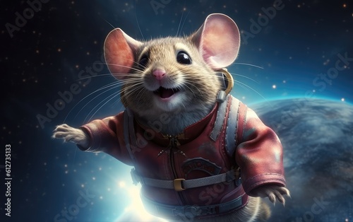 Astronaut mouse flying in space. Generative AI. © hugo