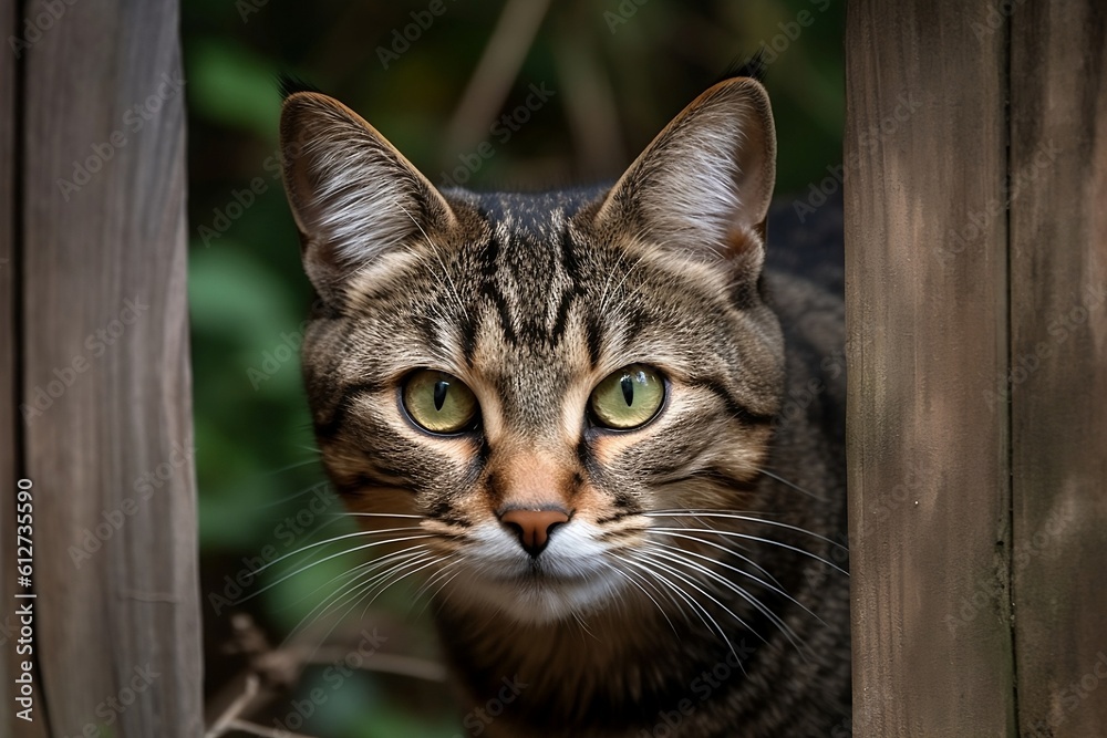 Cat peeking through a woode fence, Generative AI
Cat peeking through a woode fence, Generative AI