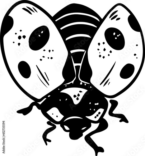 Single sketch style flying ladybug illustration black lineart isolated on white background
