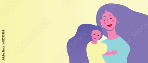 Mom and daughter as copy space template, flat vector stock illustration