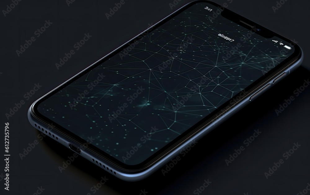 Mobile phone with black energy line screen. Generative AI. Mobile phone with black energy line screen. Generative AI.