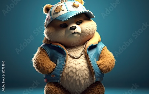 Teddy bear with rapper outfit. Generative AI.