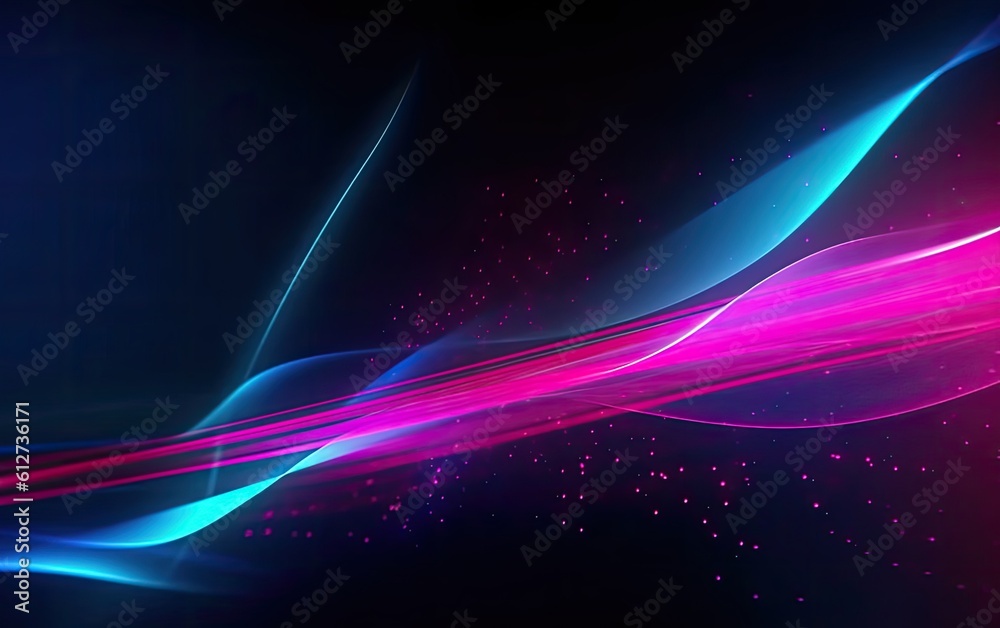 Abstract glowing curve lines in neon light magenta and blue. Generative AI. Abstract glowing curve lines in neon light magenta and blue. Generative AI.