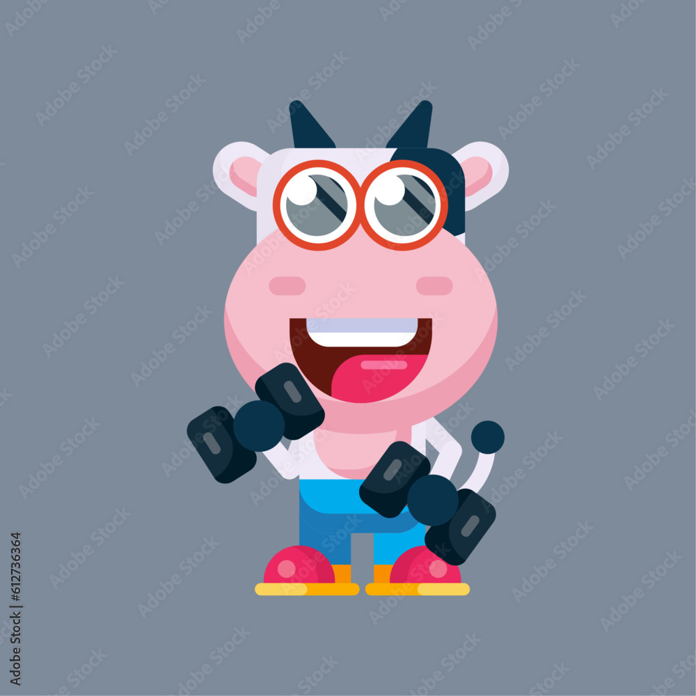 Funny cartoon cow flat design illustration