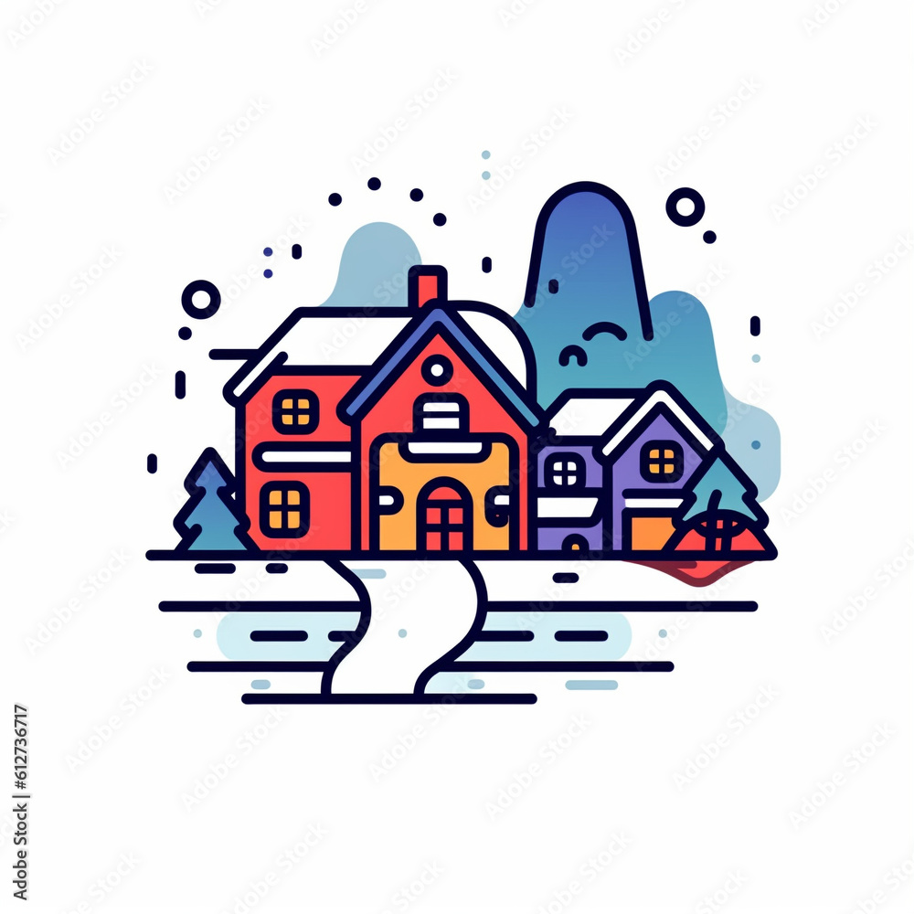 A [winter] icon in modern line art style, capturing a winter wonderland scene created with generative AI software