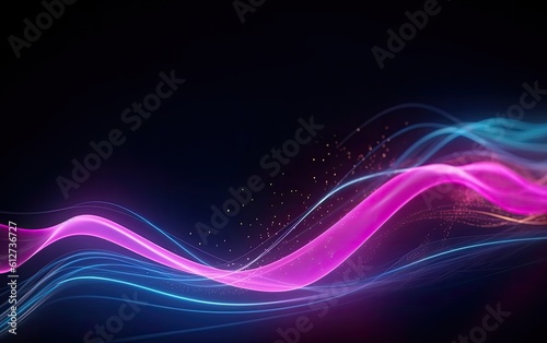 Abstract background with neon curve glowing lines. Generative AI.