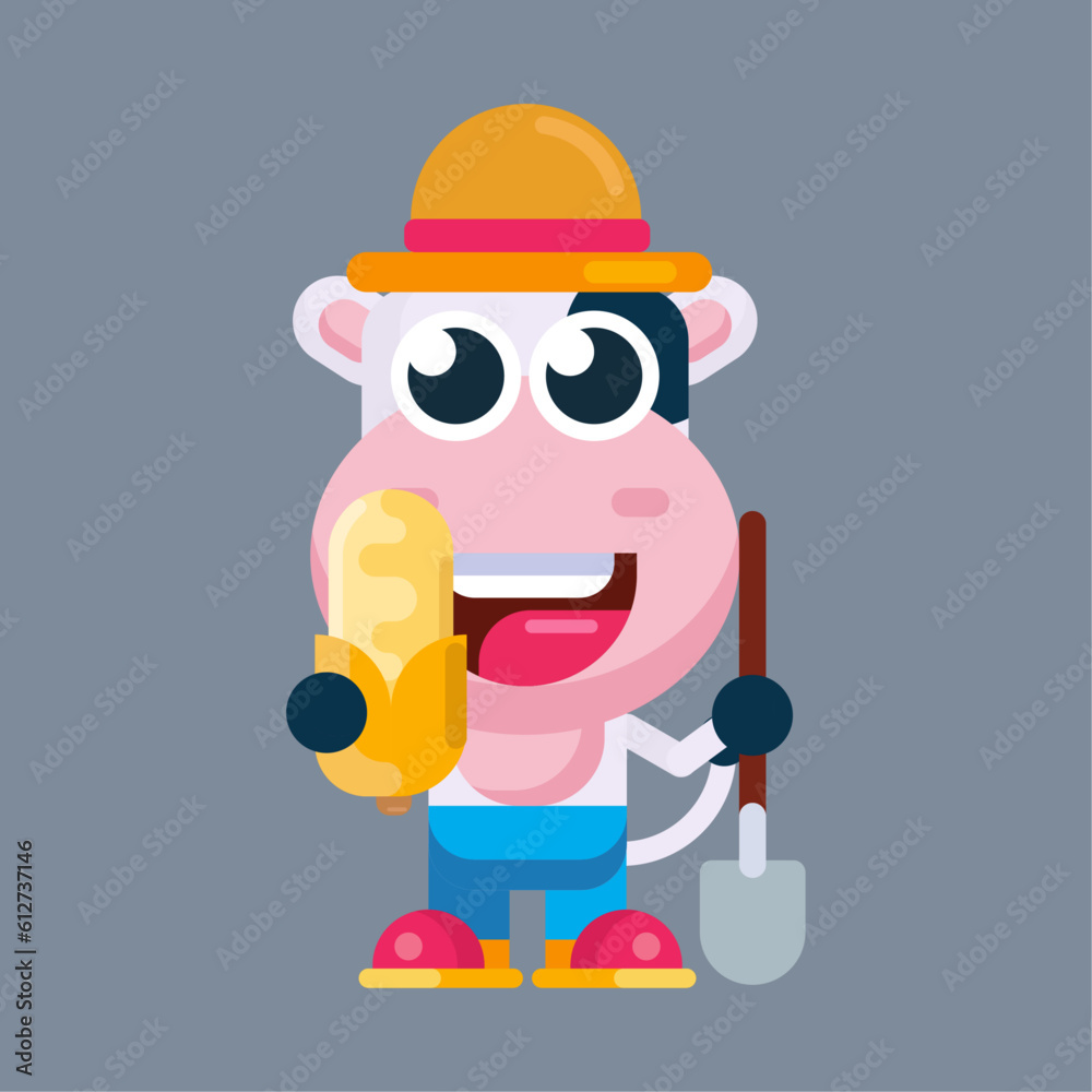 Funny cartoon cow flat design illustration