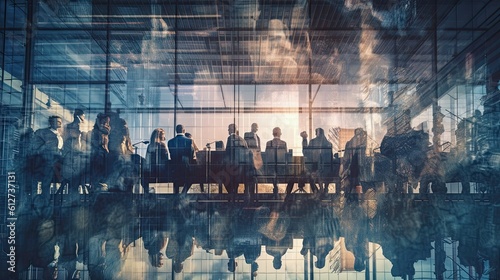 Businessman looking at financial district from his office photo