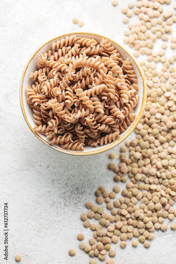Fototapeta premium Green lentil fusilli pasta