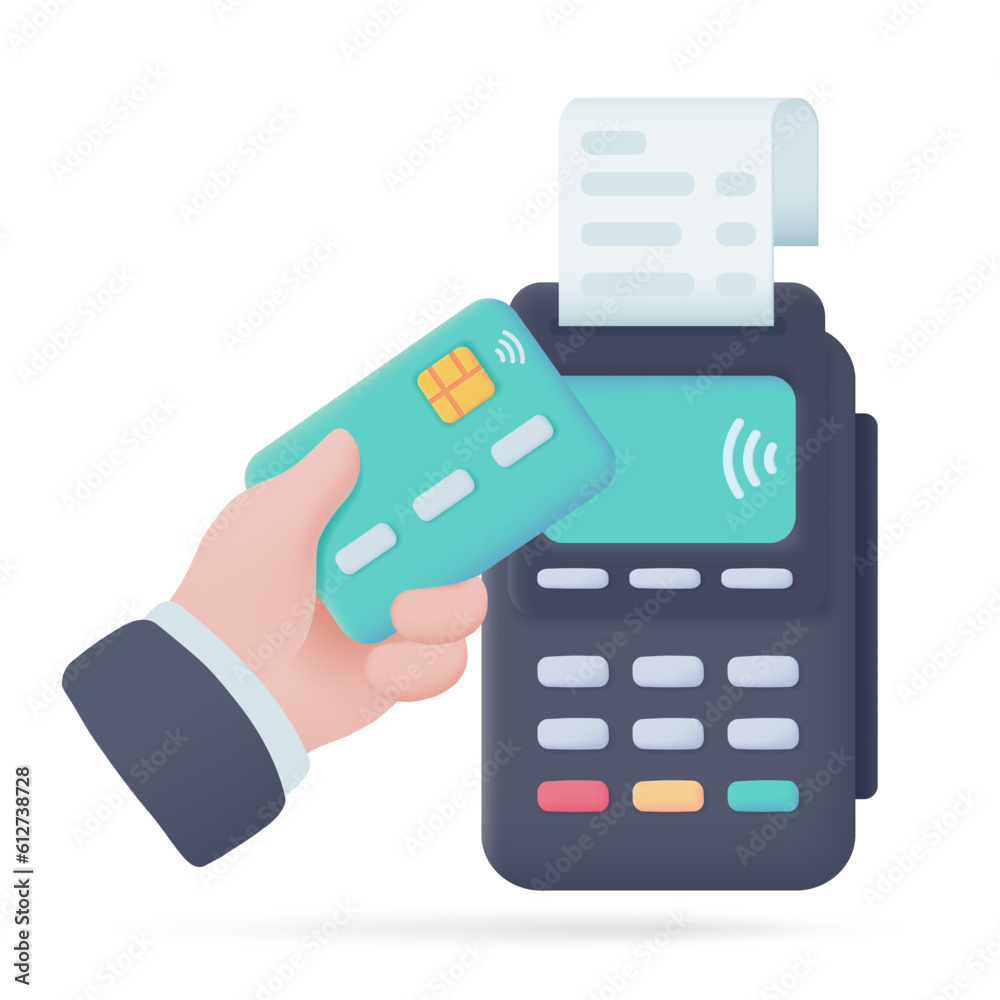 Credit card swipe machine 3D icon. online payment by credit card Cashless society. 3d illustration Credit card swipe machine 3D icon. online payment by credit card Cashless society. 3d illustration