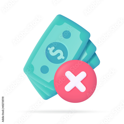 3D icons do not accept cash. online payment by credit card Cashless society. 3d illustration