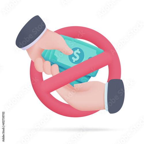 3D icons do not accept cash. online payment by credit card Cashless society. 3d illustration