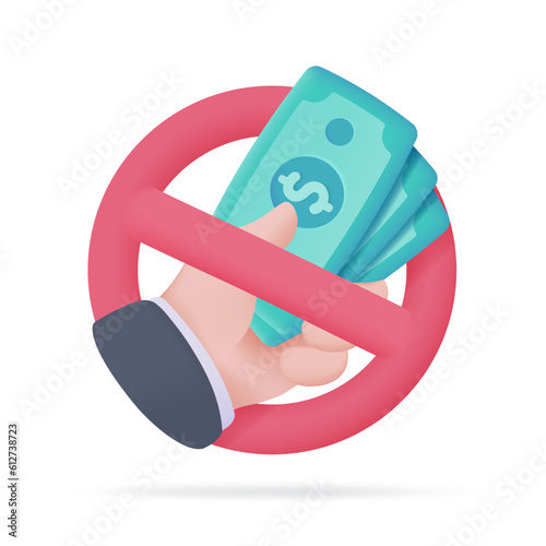 3D icons do not accept cash. online payment by credit card Cashless society. 3d illustration