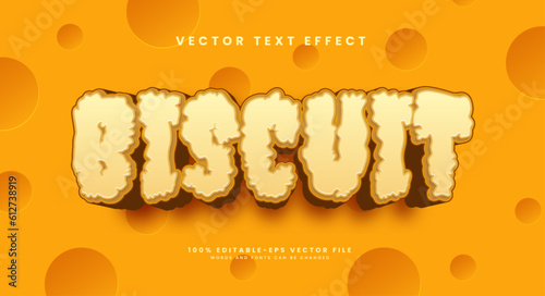 3D editable vector text effect, with biscuit snack theme.