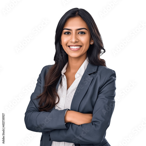 Confident businesswoman isolated on transparent background.