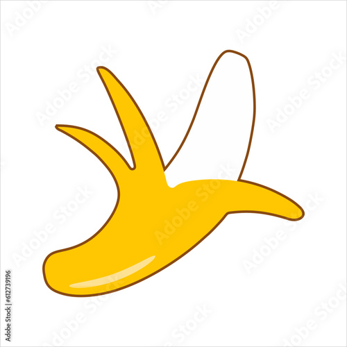 Banana icon set isolated vector illustration. Peel bananas, yellow fruit and a bunch of bananas. Tropical fruits, banana snacks or vegetarian nutrition.