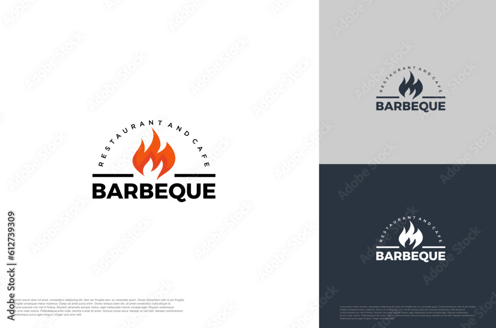 barbecue grilled vector logo template. BBQ, grill food and restaurant icon with fire icon barbecue grilled vector logo template. BBQ, grill food and restaurant icon with fire icon