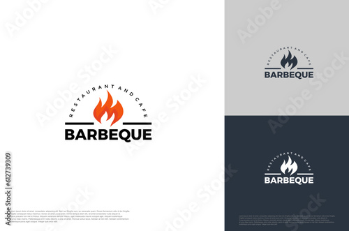 barbecue grilled vector logo template. BBQ, grill food and restaurant icon with fire icon