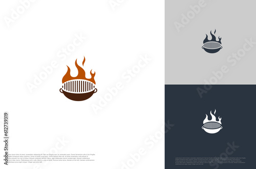 barbecue grilled vector logo template. BBQ, grill food and restaurant icon with fire icon