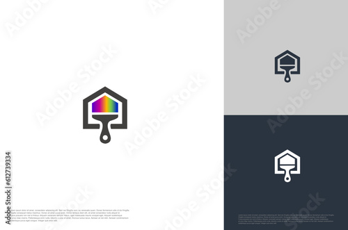 Painted house logo concept, service painting, decor and repair. House construction and building