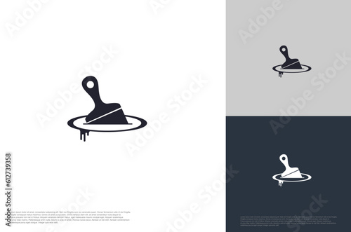 Painted logo concept, service painting, decor and repair. House construction and building