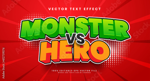 Monster vs hero, 3d editable text effect, with cartoon comic style.