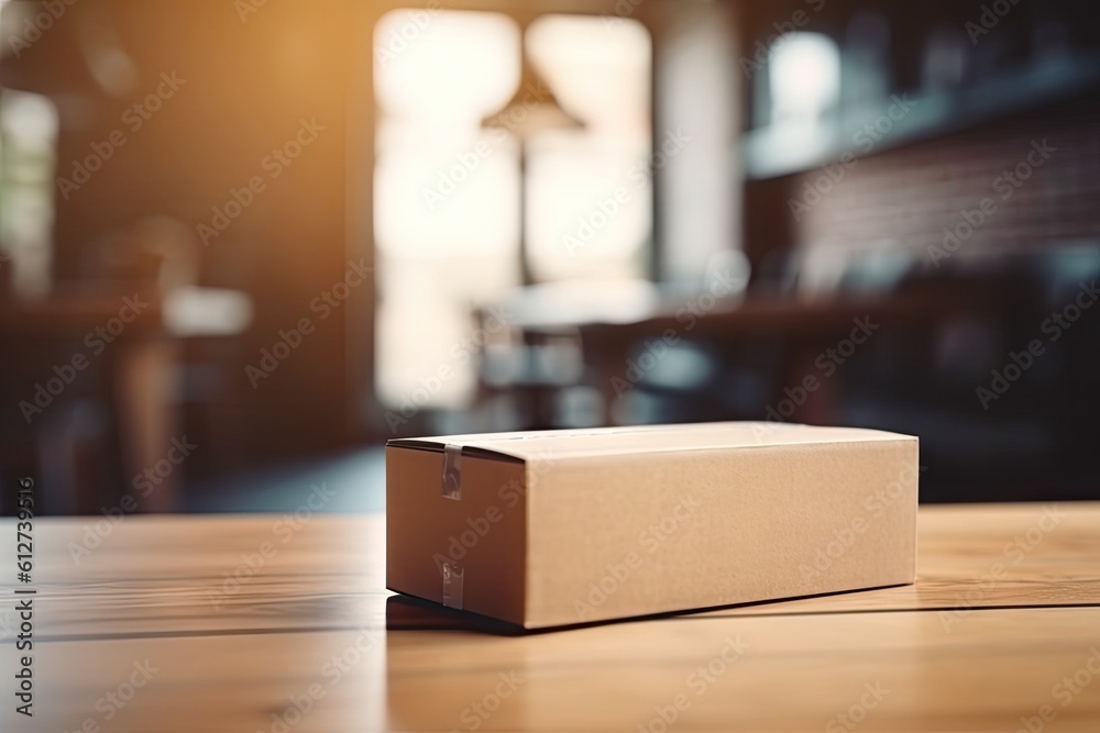Closeup Delivery Box and Parcel on Table for Online Shopping and Commerce Closeup Delivery Box and Parcel on Table for Online Shopping and Commerce