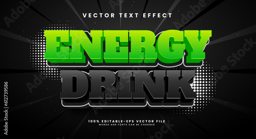 Energy drink 3d editable vector text style effect, with dark color theme.