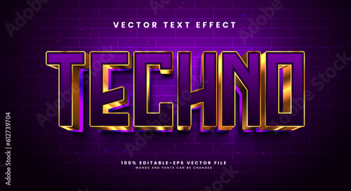 Luxury techno 3d editable vector text effect. Modern concept text effect, with combination purple and gold colors.