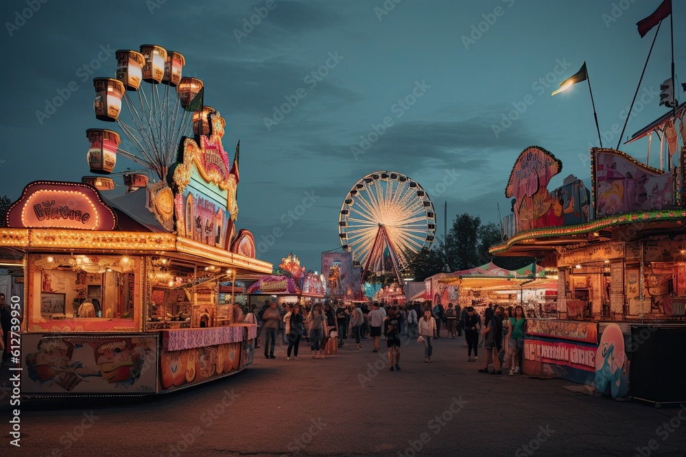 colorful summer carnival at dusk - obrazy, fototapety, plakaty 