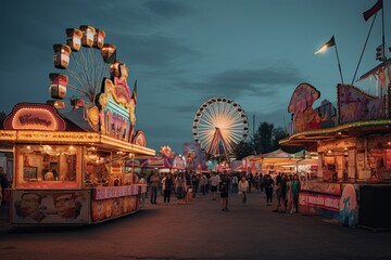 colorful summer carnival at dusk
