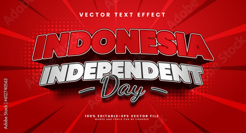Indonesia independent day 3d editable vector text effect, with red and white combination color.