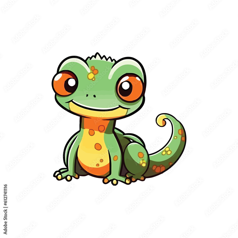 Obraz premium Cheerful Gecko: Lively 2D Illustration Brimming with Reptilian Cuteness