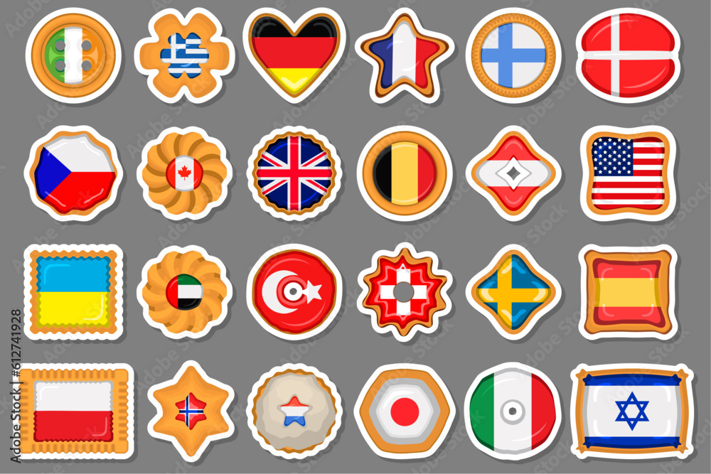 Set homemade cookie with flag country world in tasty biscuit Set homemade cookie with flag country world in tasty biscuit