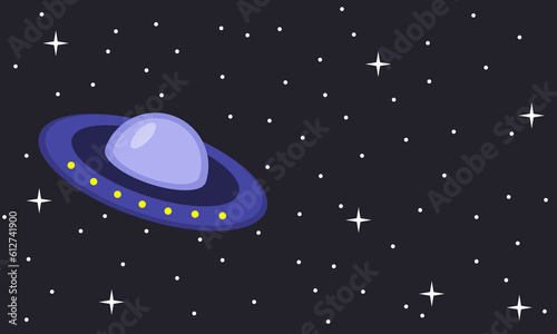 Space and ufo, background, vector. Fying saucer on the background of space.