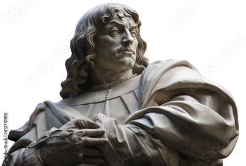 Illustration of the statue of René Descartes, a philosopher, scientist, and mathematician. One of his famous quotes is 