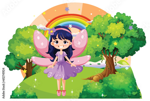 Fairy princess cartoon at magic land background