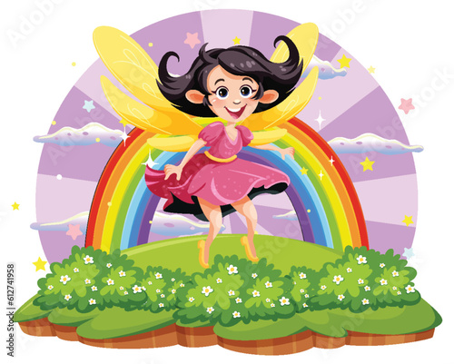 Fairy princess cartoon at magic land background