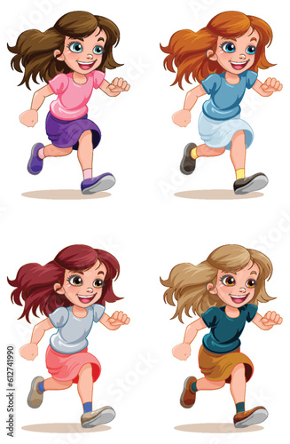 Happy girl running cartoon