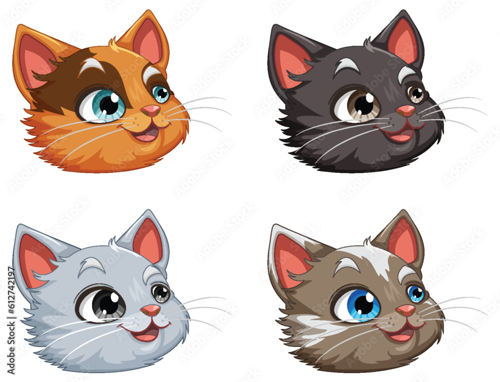Collection of Cute Cat Heads Vector