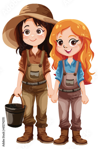 Cute gardener cartoon character with bucket