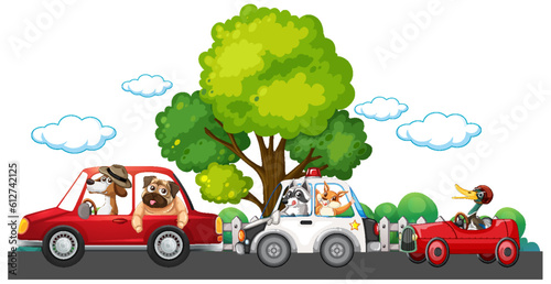 Animals driving different cars