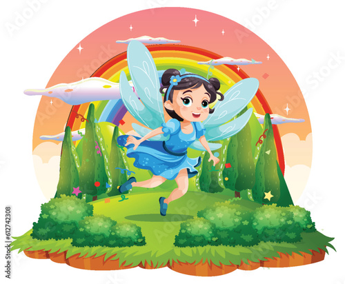 Fairy princess cartoon at magic land background