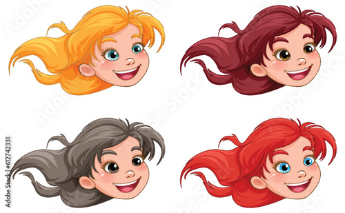 Set of girl face smiling